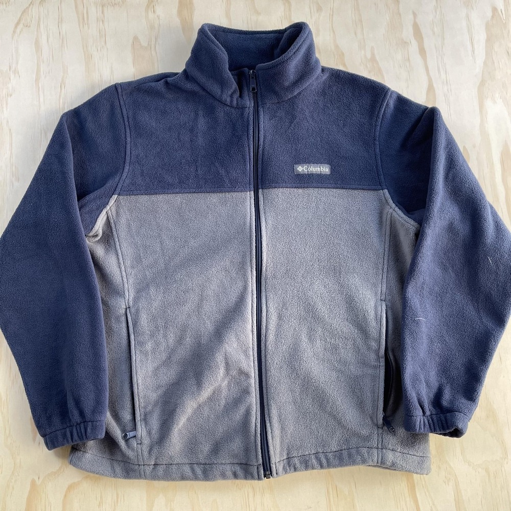Columbia Jacket Mens‎ Large Blue Gray Fleece Full Zip Colorblock Outdoor Hiking